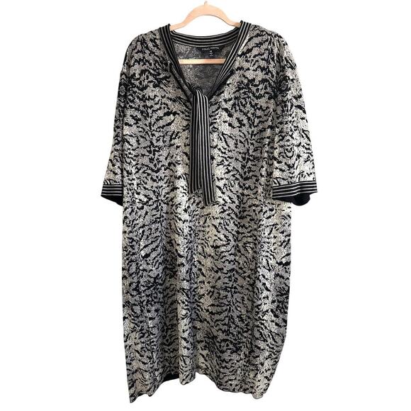 MING WANG Animal Zebra Print Knit Dress Contrast Tie Curve Plus Gray Black 2X - Picture 1 of 5